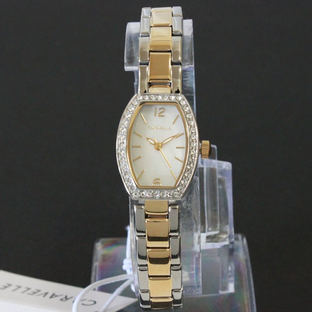 Caravelle Ladies Classic Dress Watch By Bulova Mother Of Pearl With Crystals - Picture 3 of 13